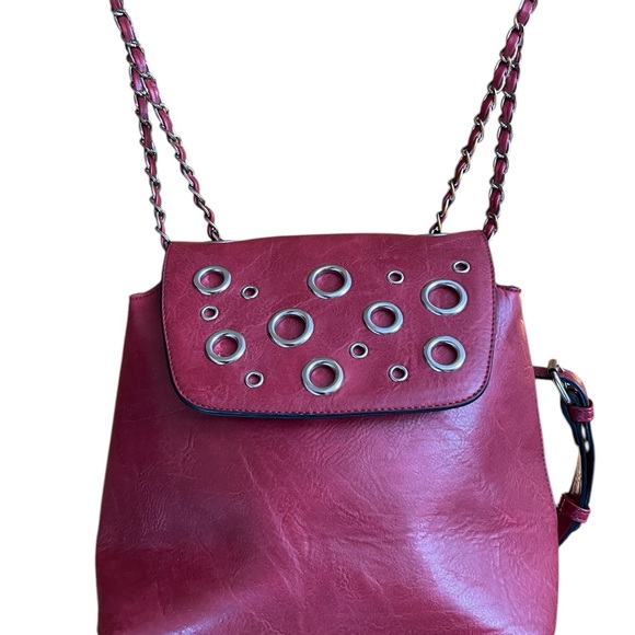 BCBG Enervation Burgundy Grommet Crossbody Backpack Purse Convertible Bag Boho main image 9